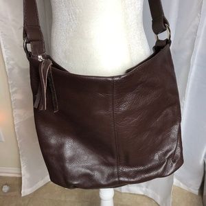 Sas brown leather large shoulder purse mess